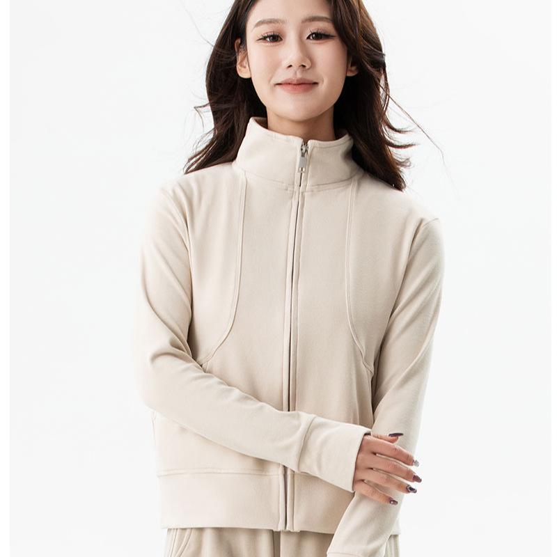 350g Double-Sided German Velvet Patchwork Zipper Cardigan with Stand Collar - Women's Casual Fashion Outerwear