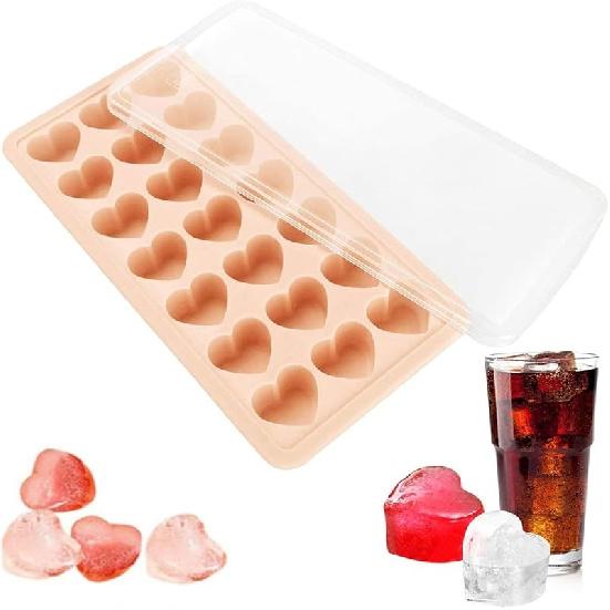 2 Pack Heart-Shaped Ice Cube Trays with lid and bin - 48 Holes Silicone Mini Heart Ice Cube Tray, BPA Free and Dishwasher Safe, Fun Shape Ice Cube