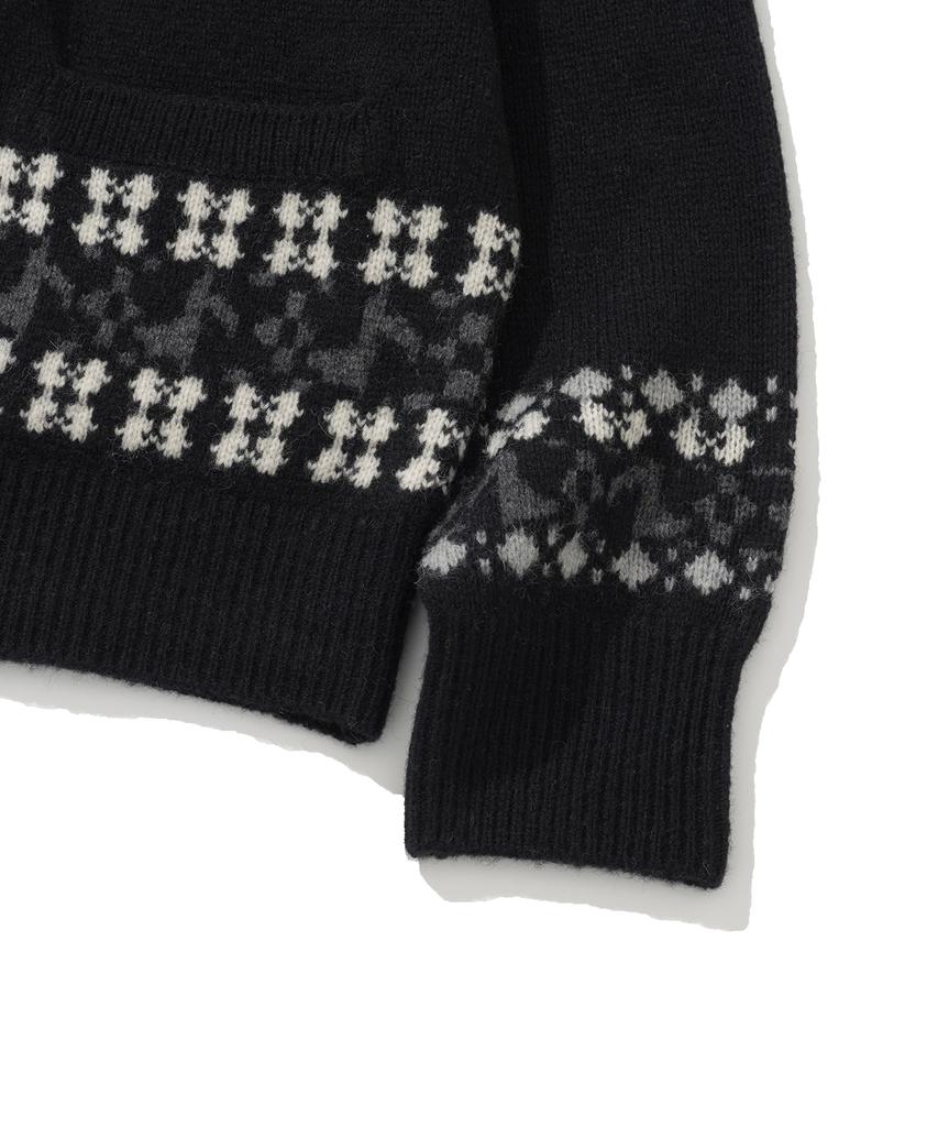 Knitted Nordic Melody Hoodie Cardigan Black
