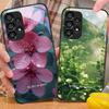 Blue Flower Element For Samsung Galaxy S10 S20 Plus S21 FE S22 S23 S24 FE S25 Ultra Black Tempered Glass Phone Case Hard Shell