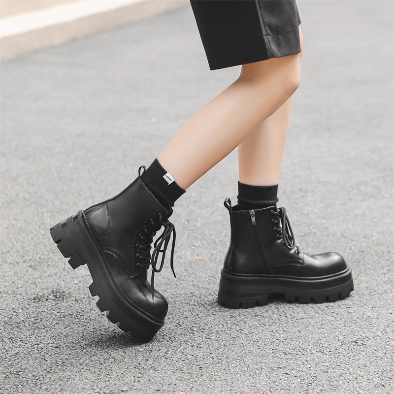 Martin boots thick-soled medium help black ins wind trend ruffian handsome couple leather boots street versatile boots 8632-J