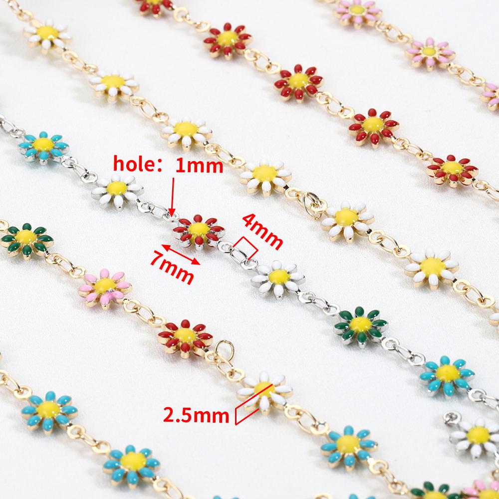 1Meter Daisy Flower Chain Enamel KC Gold Beaded Chains for Necklace Choker Bracelet Earrings DIY Jewelry Making Accessories
