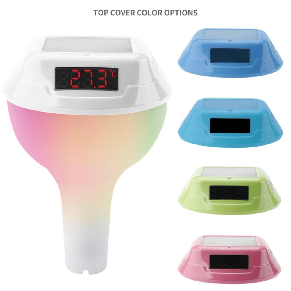 Wireless Floating Pool Thermometer with Solar Power LED Display and RGB Color Cycle Light IP68 Waterproof for Pool Monitoring
