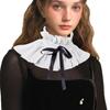 Elegant Ruffled Detachable False Collar Victorian Vintage Neck Ruff with Ribbon Ties Pleated Shawl Capelet for Women