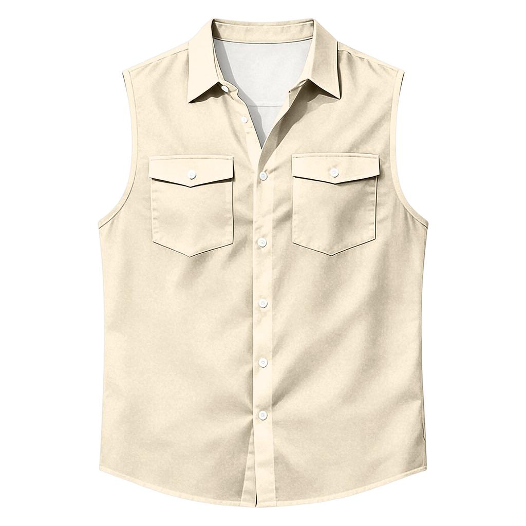 Men's Workwear Lapel Button-Down Vest Shirt - Lightweight Sleeveless Top