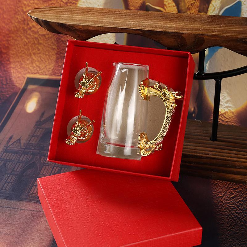 Set di bicchieri da vino con testa di drago dello zodiaco cinese - Elegante confezione regalo con testa di animale
