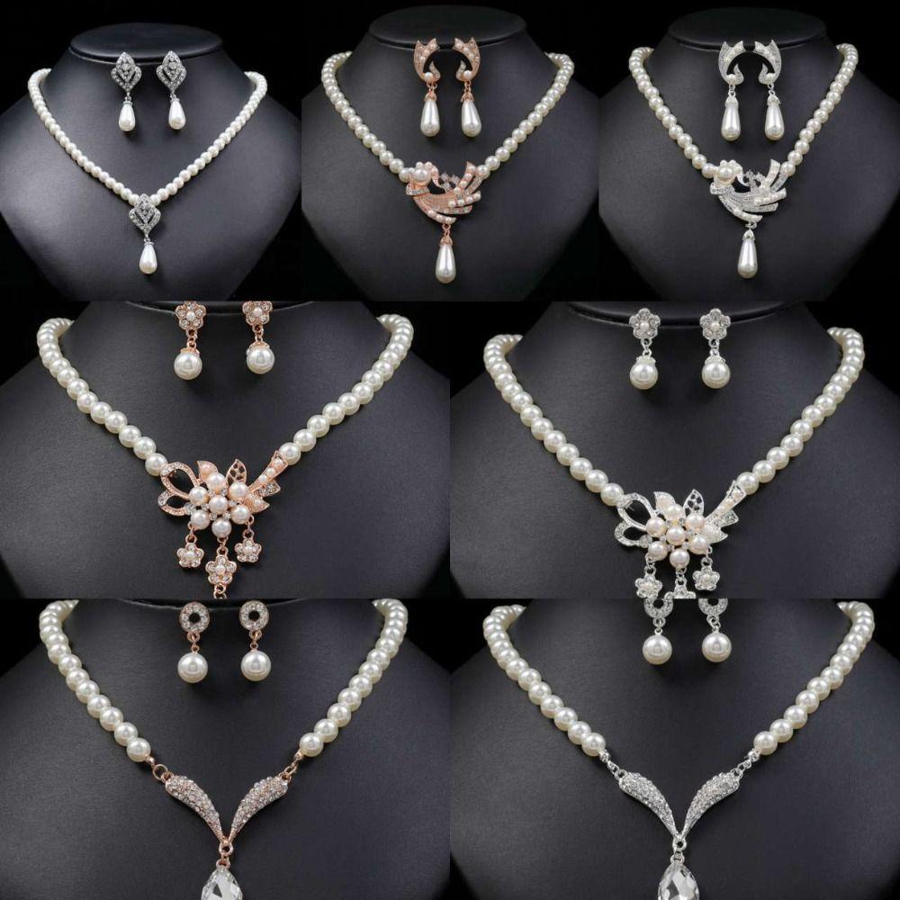 Korean Style Women Necklace Dangle Earrings Water Drop Earrings Bridal Wedding Jewelry Set