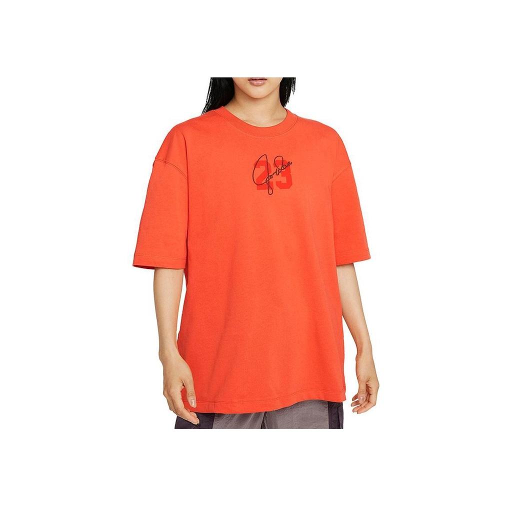 Jordan Essentials Solid Color Logo Print Loose Round Neck Short Sleeve T-Shirt Women Tops Orange DM3245-869
