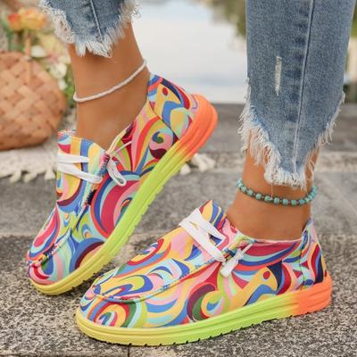 Zapatos de Lona Slip-On para Mujer de Moda, Coloridos y de Caña Baja con Cordones, Suela de Goma Plana, Calzado Casual Cómodo para Mujer