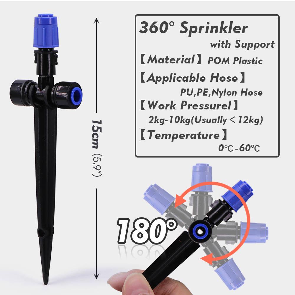 1/2" 360° Bubbler Irrigation Watering System Adjustable Sprinkler OD-15mm PE Hose Quick Connector for Garden Dripper Sprayer Kit