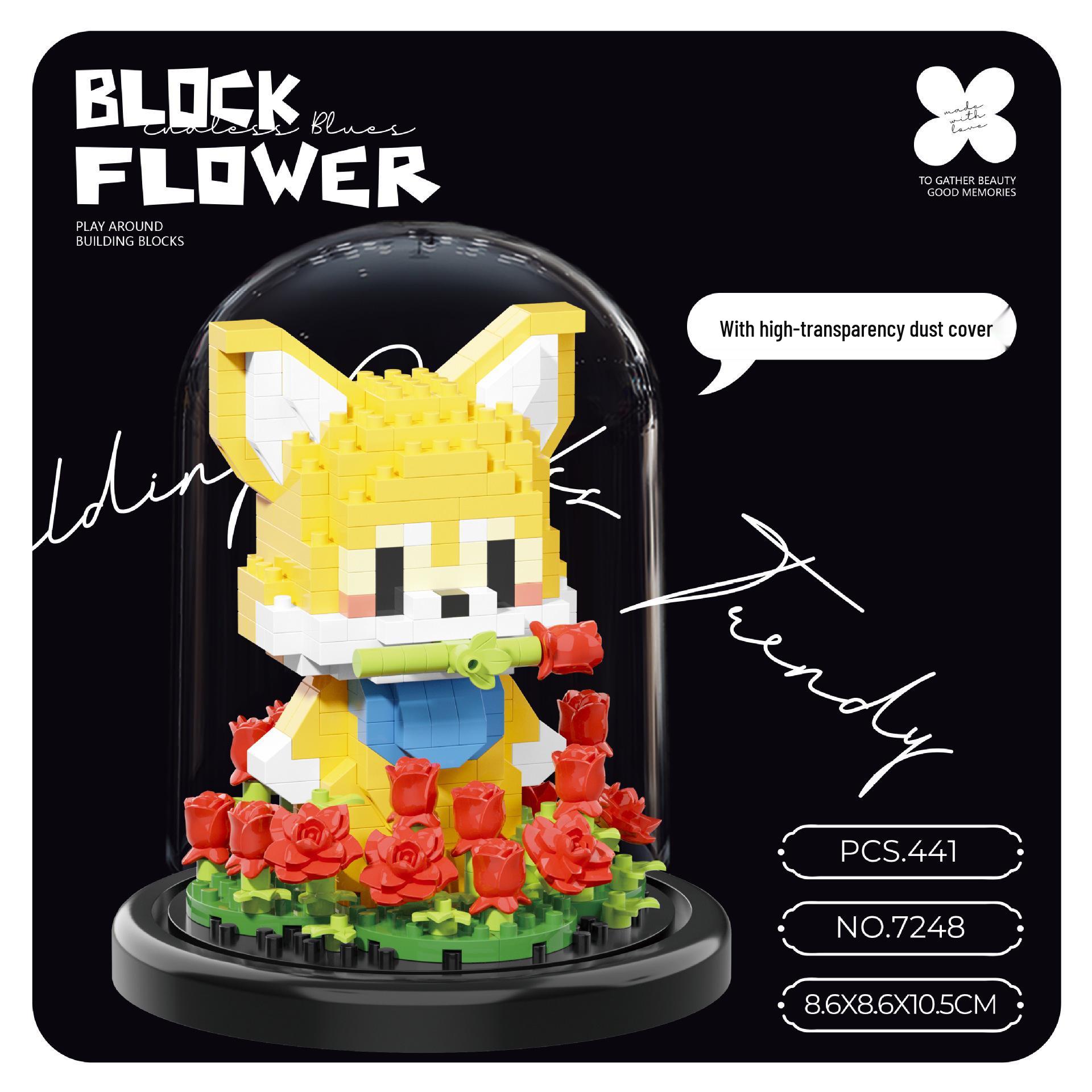 Animal Series Preserved Rose Cute Pet Garden Building Blocks Assembly - New Year Gift Compatible Micro-Particles. Color Box Packaging