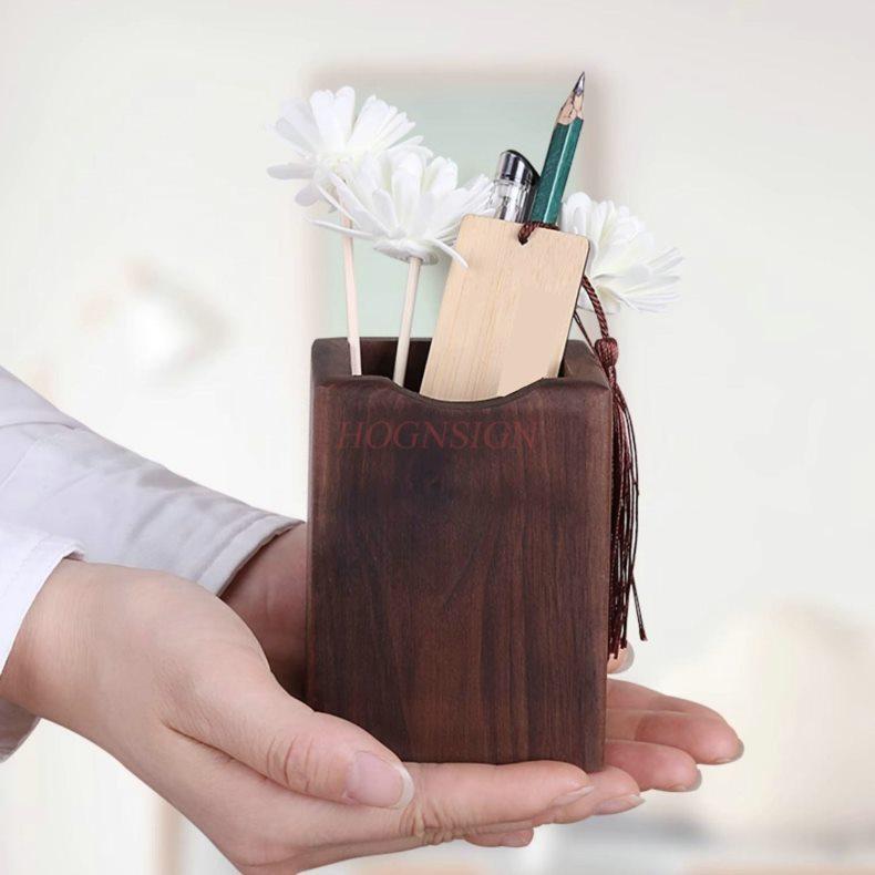 1pcs Pen holder Solid wood desktop storage Office pen holder Creative ornament