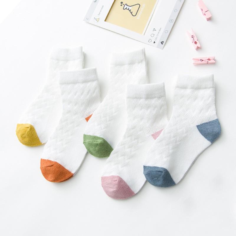 5Paare/Los 0-1Jahre Kleinkind Babysocken Einfarbig Sommersocken für Mädchen Baumwolle Netz Niedliche Neugeborenen Jungensocken Babykleidung Zubehör