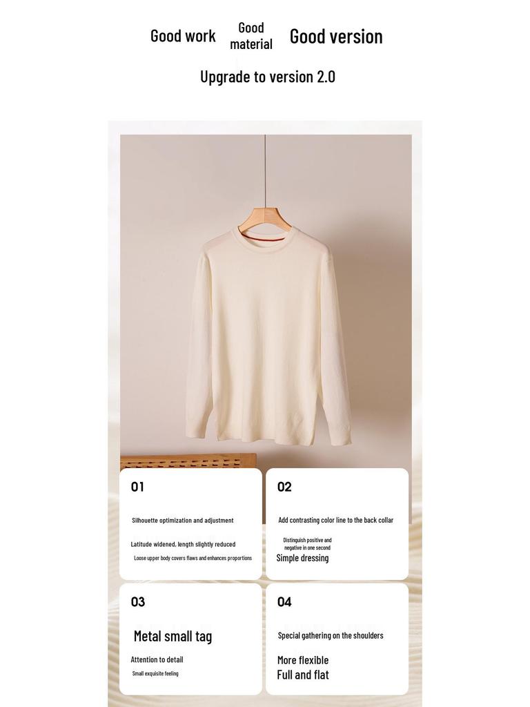 Men's Casual Round Neck Knit Wool Sweater - Autumn/Winter Solid Color Pullover Base Layer Top.