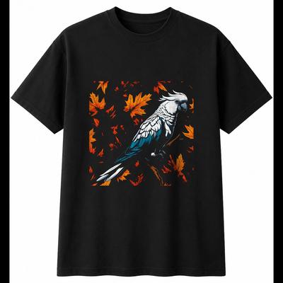 Tattoo Cockatoo In Autumn Mens T-Shirt Bird Black 100% Cotton Wildlife Printed