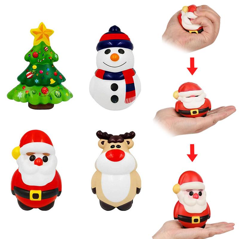 4Pcs Christmas PU Squishy Toy - Santa Claus Reindeer Slow Rebound Anti Stress Reliever Squeeze Doll Christmas Gift For Kids