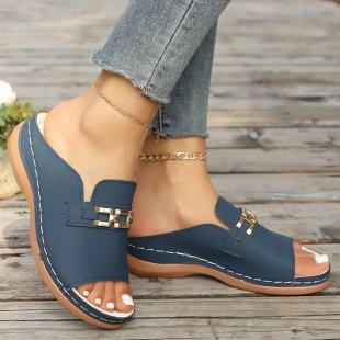 Women s Walking Shoes Platform Slide Sandals with Gold Chain Detail Slippers 36