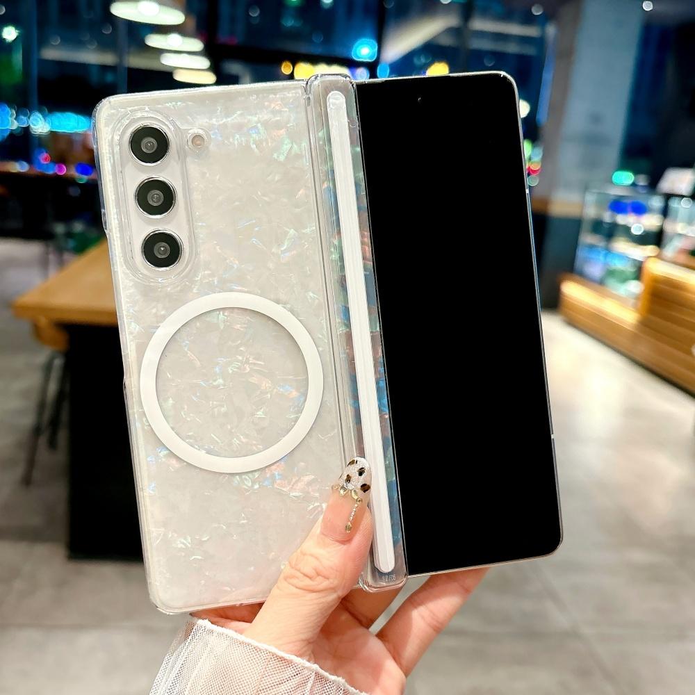 Dreamy Shell Pattern Magnetic Hinge Case For For Samsung Galaxy Z Fold 7 6 5 4 5G Wireless Charging Ultra Thin Hard PC Bumper Cover