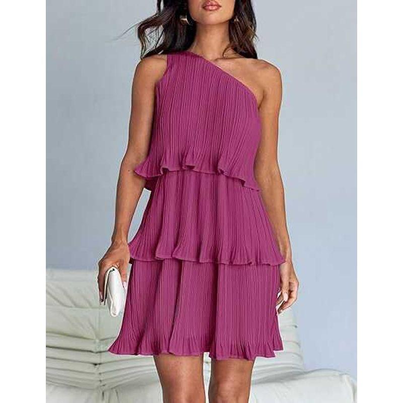 

Single Shoulder Bridesmaid Dress Single Sloping Shoulder Sleeveless Short dress Simple Bridesmaid Dress Purple L