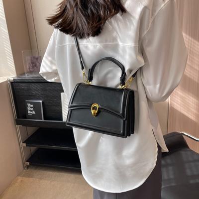 Black Portable Small Square Bag Versatile Crossbody Bag Popular Shoulder Bag PU Textured Traveler Shopping Bag