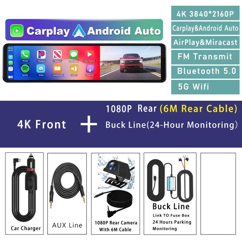 4K Car DVR 9.66/11.26” Wireless Carplay Android auto DashCam for Rear view Camera Mirror 1080P Video Drive Recorder  Wifi GPS