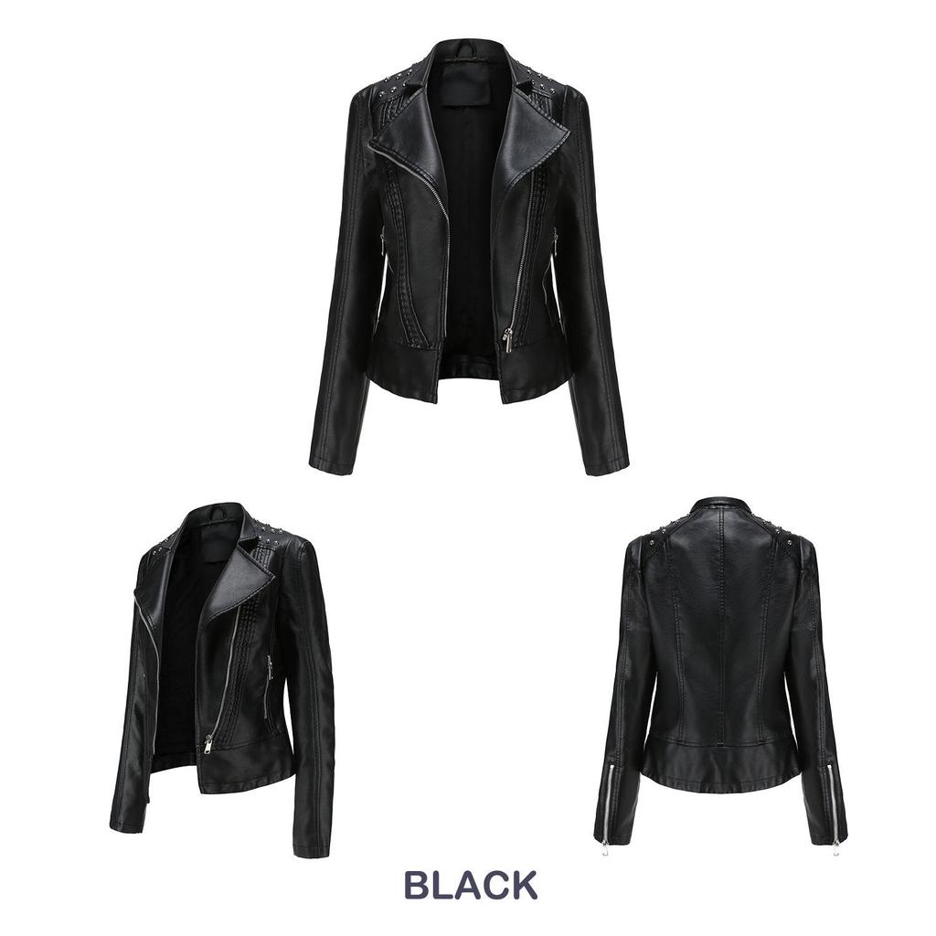 2024 Women's Slim PU Leather Motorcycle Jacket - New Autumn/Winter Short Coat
