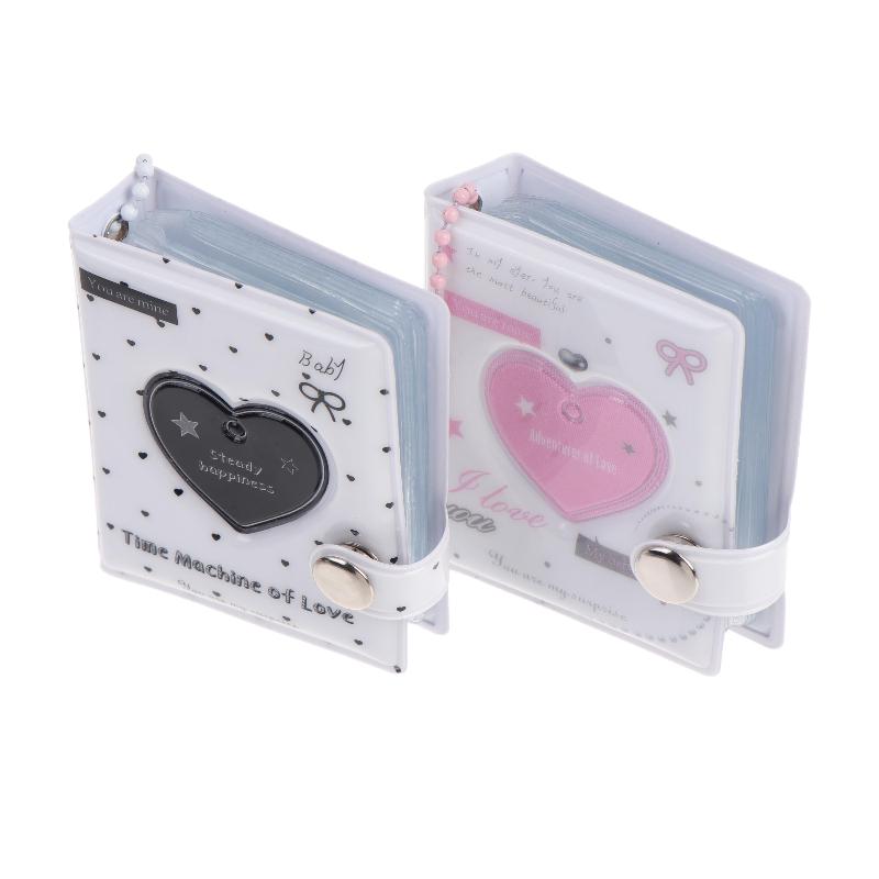 Mini Cute Heart Photocard Album 32 Pockets Portable Clear Kpop Card Holder for Idol Collectibles Travel Souvenir Gift
