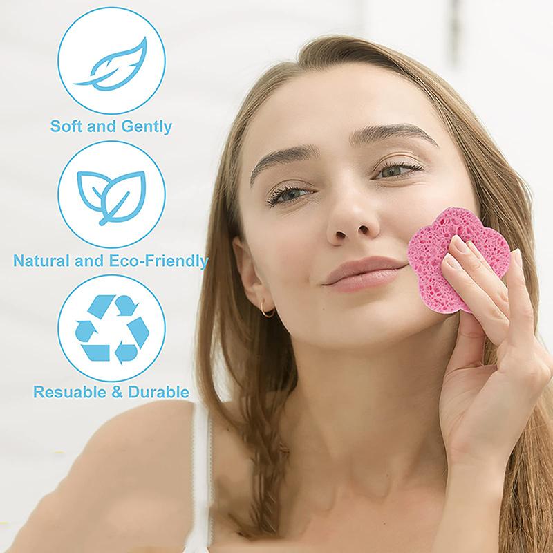 10Pcs Face Cleaning Sponge Pad Exfoliator Mask Facial Spa Massage Makeup Removal Thicker Compress Flower Heart Natural Cellulose