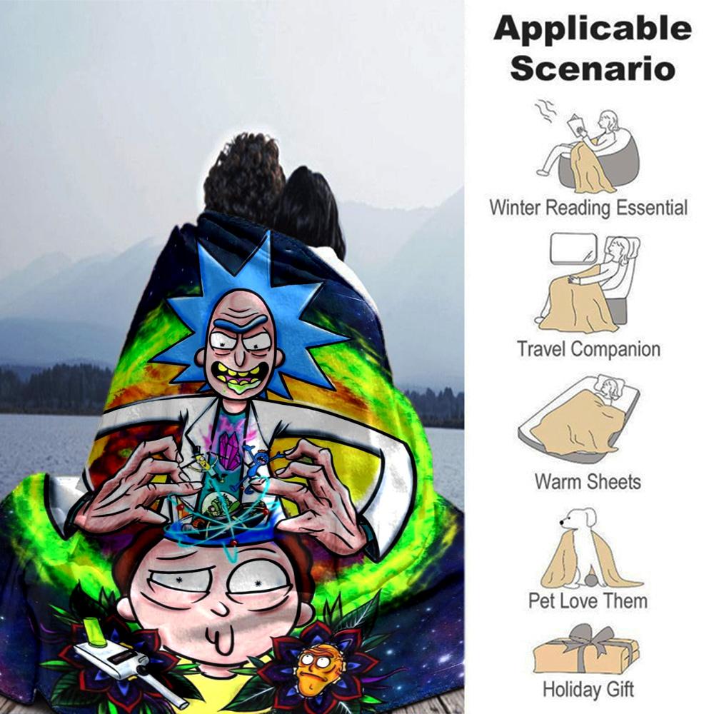 Rick Morty Adventure Flannel Blanket Super Soft Warm Cozy Blanket For Sofa Bed Office Travel Allseason Home Decor Gift