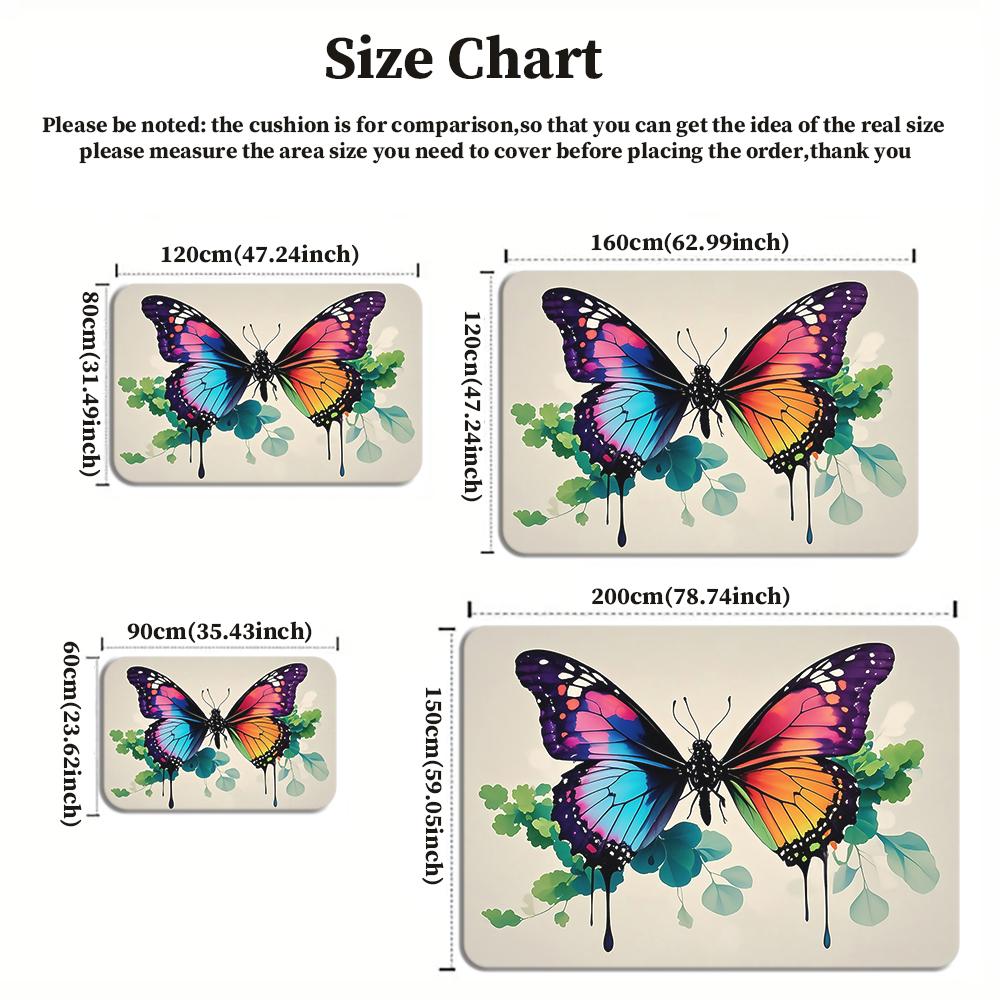 Colorful Butterfly Floral Area Rug,Non-Slip Soft Carpet for Living Room Bedroom,Cute Cartoon Decorative Floor Mat for Kids Room