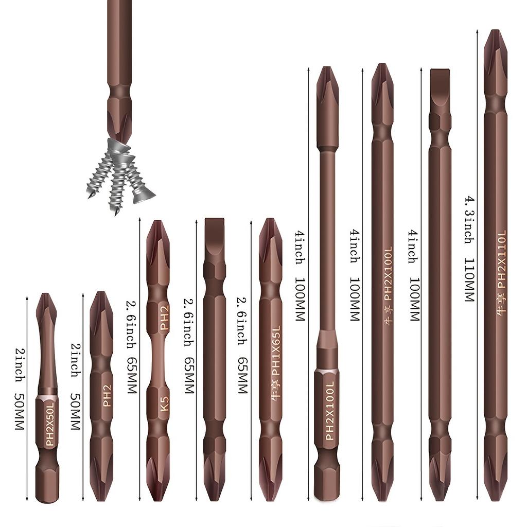 Set Biți Magnetici pentru Șurubelniță Oțel Aliaj Anti-Alunecare Biți Lungi de Găurit Coadă Hexagonală 1/4 Design Rafinat Magnetism Puternic, Bit Inel pentru Șurub PH2
