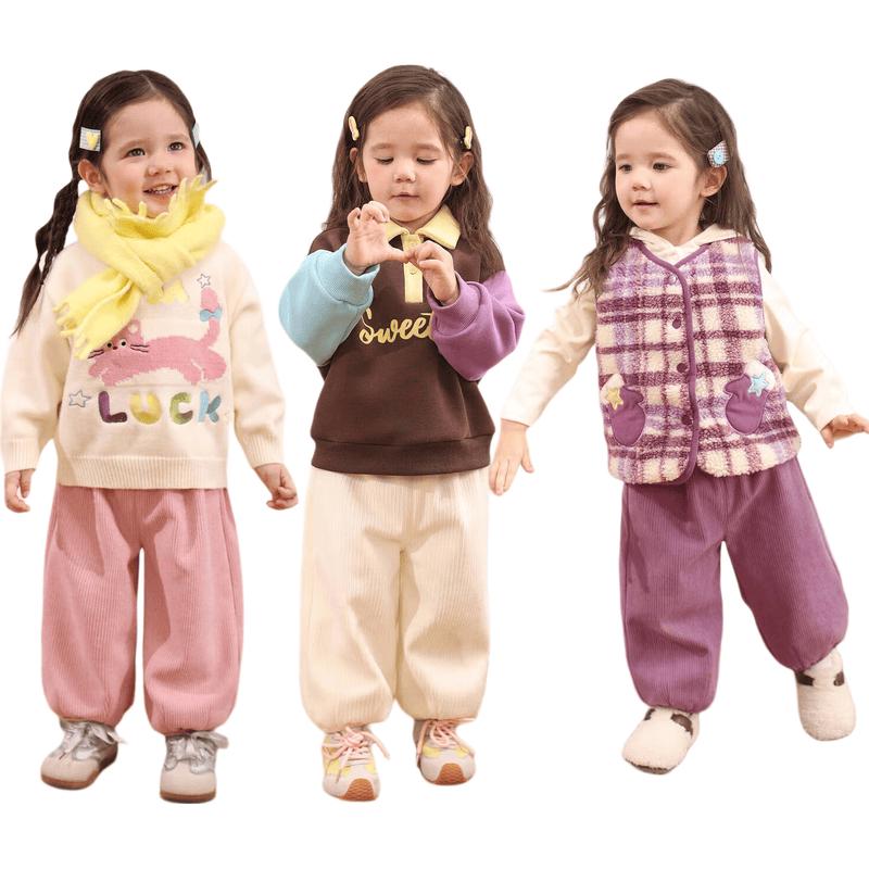 LUSON Baby Girls' Winter Corduroy Fleece-Lined Lantern Pants