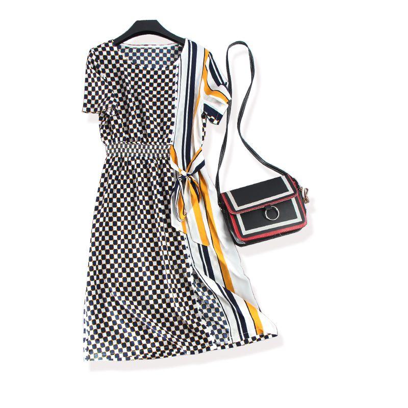 

Fried Chicken Slimming ~ Irregular Color Dyed Side Lace-up Corset Chiffon Dress Summer Women World Cup Element Skirt Slimming Beige White 4XL