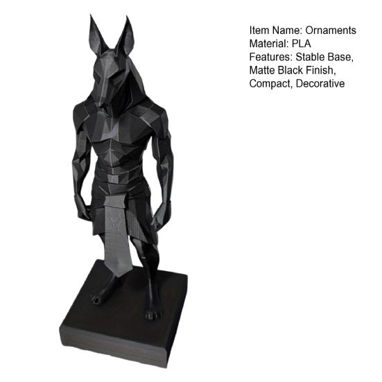 3D Printed Anubis Statue Desk Sculpture with Stable Square Base Matte Black Minimalist Low-Polygon Design for Home Office Study Room Decor Gift