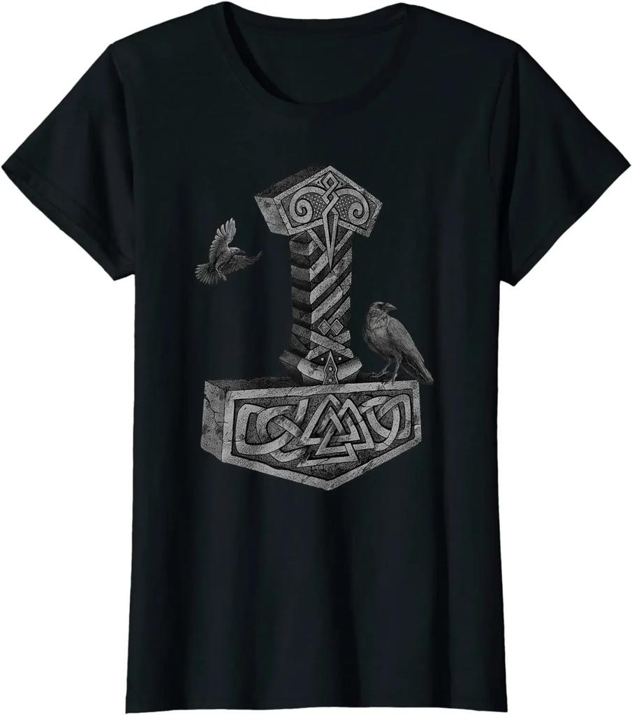 Norse Mythology Mjolnir Thor Hammer Odins Raven TShirt 100 Cotton ONeck Summer Short Sleeve Casual Mens Tshirt Size S3XL