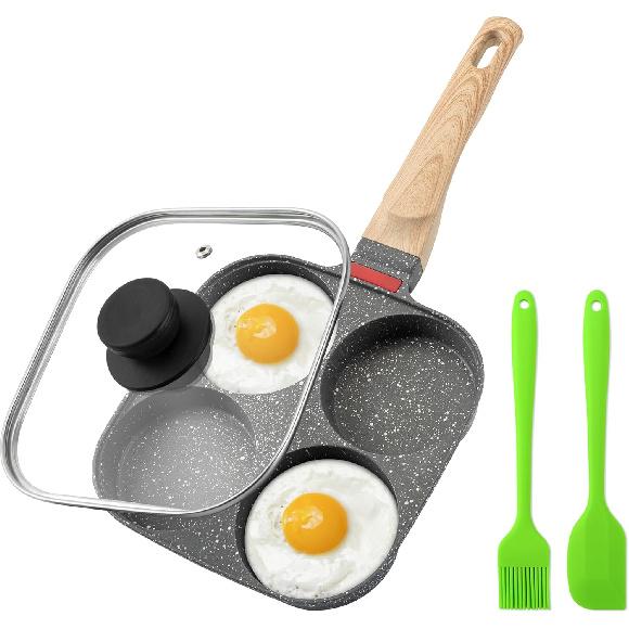 Сковорода для яиц MyLifeUNIT, 4-секционная сковорода для жарки яиц с крышкой, Антипригарная алюминиевая сковорода-яйцеварка для завтрака, блинов, бургеров, сэндвичей, Подходит для газовых плит