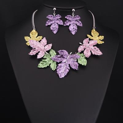 Fashion Big-Name Suits, Colorful Maple Leaf Short Collarbone Necklace Earrings, Women'S Exaggerated Accessories