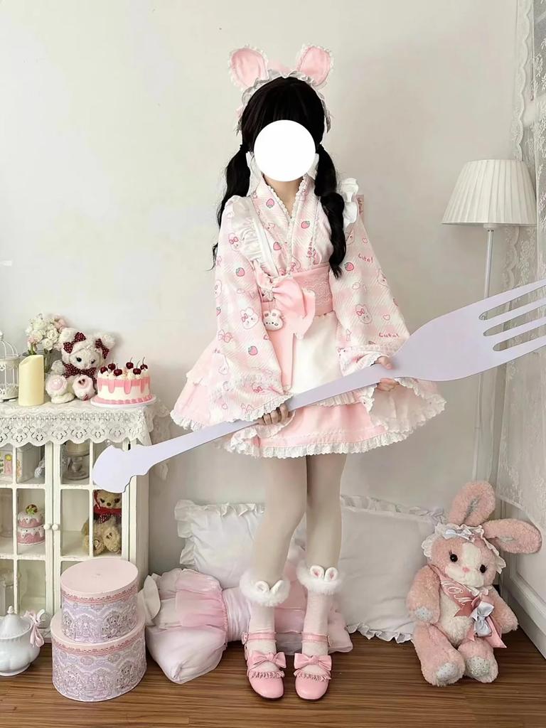 XHSUKADO Dress Perfect for and Perfect for and Other Traditional Japanese Includes a Rabbit Print Mini and Cute Checkered Long and Perfect for Cafes