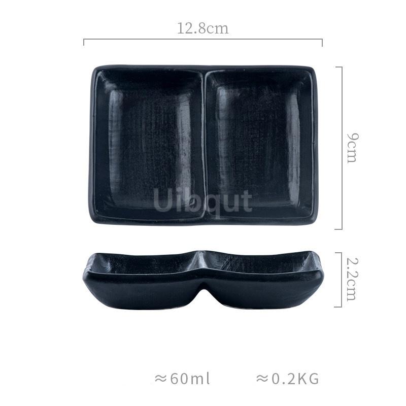 Ceramic Two 2 Grid Sushi Plate Sauce Dish Stable Non Slip Seasoning Plate for Sushi Condiment Dipping Ketchup Olive Oil Butter