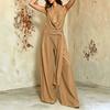 Combinaison à col halter pour femme Pantalon large Couleur unie Décontracté Sans manches Dos nu Romper Élégant Blanc