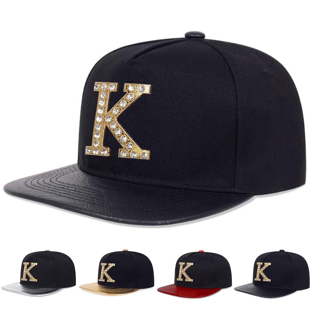 Metal K Letter PU Leather Brim Hip Hop Hat Men and Women Flat Top Baseball Cap Outdoor Sunscreen Casual Caps Trucker Hats