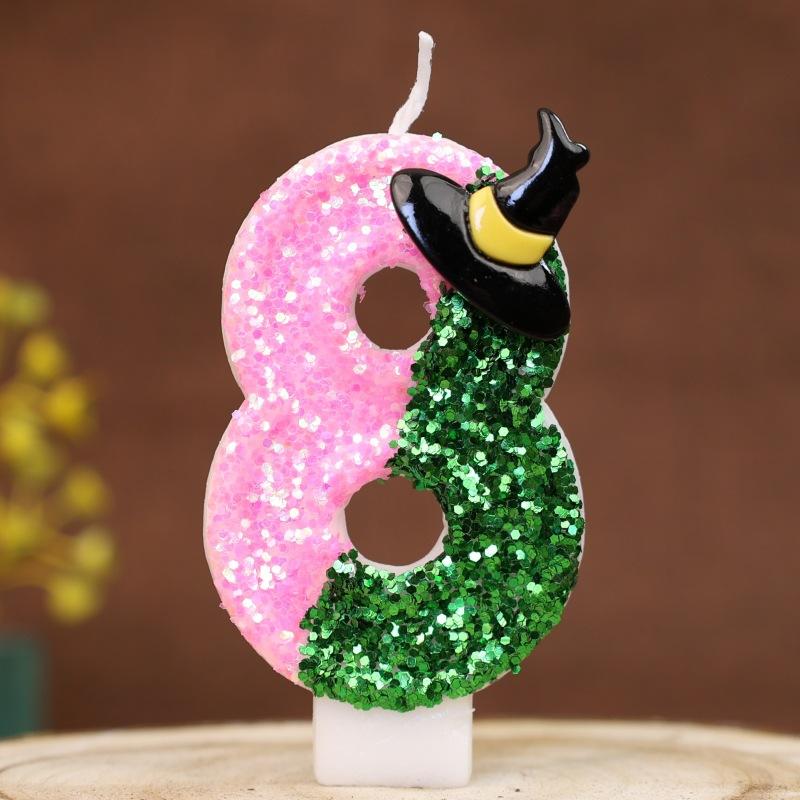 Sequin Number Birthday Candle 0-9 Creative Cake Decoration First Year Number Candle Wizard Hat