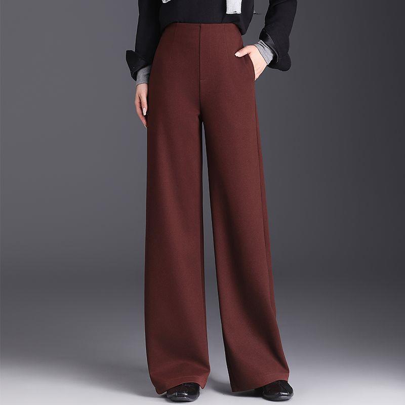 

Angola Red High Waist Woolen Wide-Leg Pants for Women - Winter 2025 Style 2XL 125-135 lbs