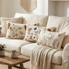 Pastoral Floral Tufted Throw Pillow Cover Canvas Throw Pillowcase  Home Decor