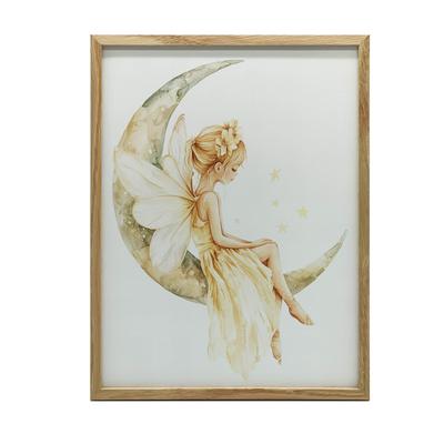 Fairy On the Moon Fairy On the Moon, 30X40 Cm, Dark Brown Wooden Frame, 230 Gsm Matte Paper