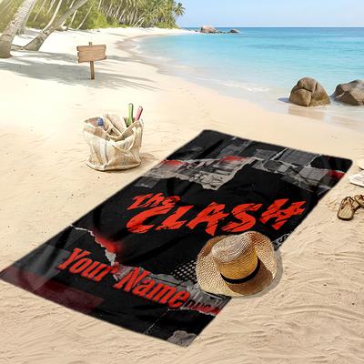The Clash Custom Beach Towel, Print Your Name Text Lightweight Absorbent Towel for Swimming Travel