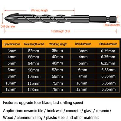 3-12mm Cross Hex Tile Drill Bits Set For Glass Ceramic Concrete Hole Opener Brick Hard Alloy Triangle Bit Tool Kit
