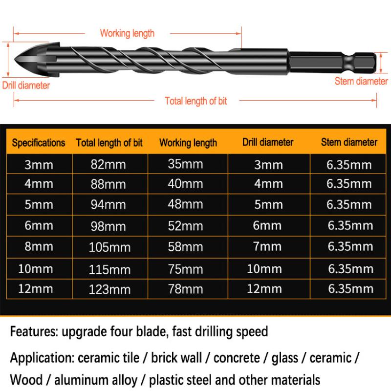 3-12Mm Cross Hex Tile Drill Bits Set For Glass Ceramic Concrete Hole Opener Brick Hard Alloy Triangle Bit Tool Kit