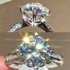 Classic Female Rings 925 Sterling Silver 6 Claws Round Shaped Shiny Zircon Rings For Women Jewelry Girlfriend Gift Anillos Mujer