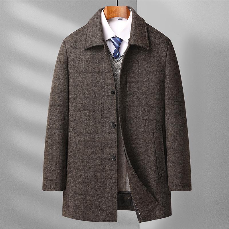 Podzimní a zimní nový pánský kabát Business Casual Oblečení pro tátu Odnímatelný bavlněný zateplený kabát s kožešinovým límcem Pánský kabát